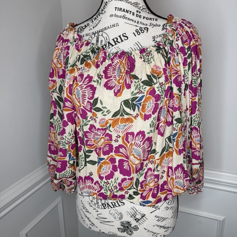 Artelier Women’s Pullover Blouse S Multicolor Floral 3/4 Sleeves Off Shoulder